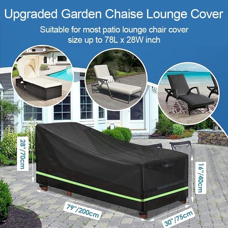 420D Oxford Lounge Chair Cover, Waterproof Garden Furniture Recliner Covers with Reflective Stripes, Patio Rocking Chair Cover with Buckles and Handle, 79"Lx30"Wx28"/16"H