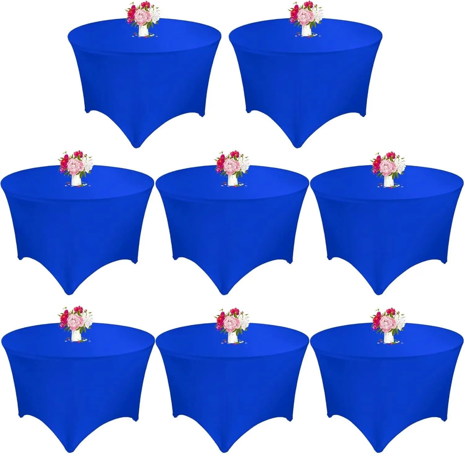 SNGUOQ 8 Pcs 5FT Round Spandex Tablecloth Table Cover, Cloth Washable Wrinkle Resistant Fitted Stretch For Event, Wedding(Blue)