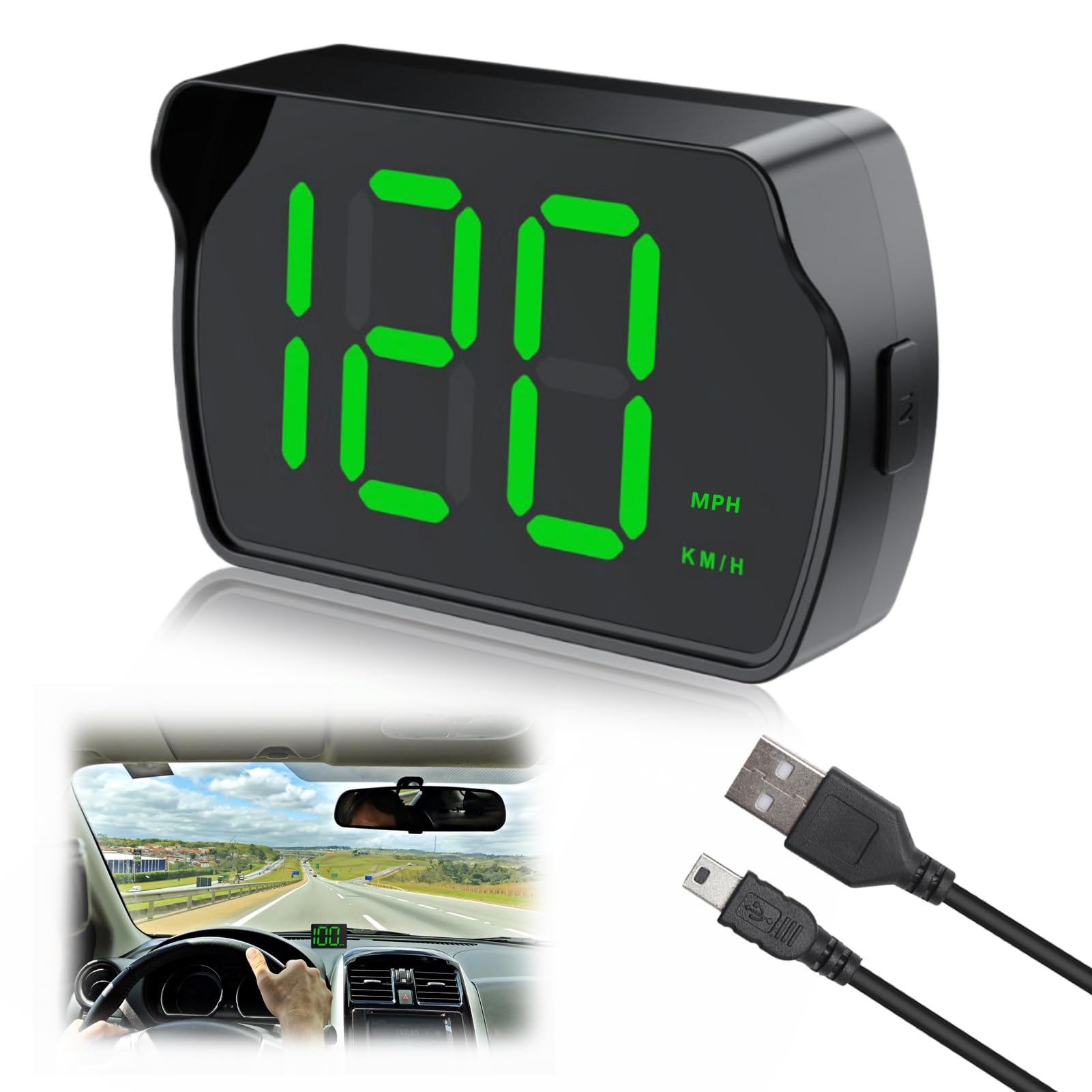 Digital GPS Speedometer Car mph HUD, Heads up display Car Speedometer, Real-Time Speedometers Cars, USB Plug & Play, Suitable for Truck, SUV, Motorcycle, LED Large Font - Clear & Accurate (MPH+KMH)