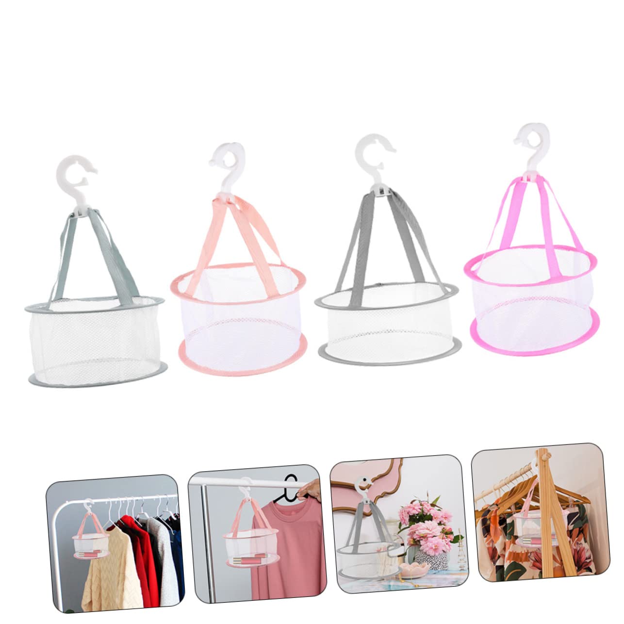FONDOTIN Hanging Brush Drying Rack 4pcs Makeup Brush Dryer Bathroom Basket Drying Mesh Basket for Socks