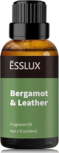 ESSLUX - Aceite de fragancia de bergamota y cuero, aceite esencial grande individual de 1.0 fl oz, aromas para hacer velas de aromaterapia, aceites
