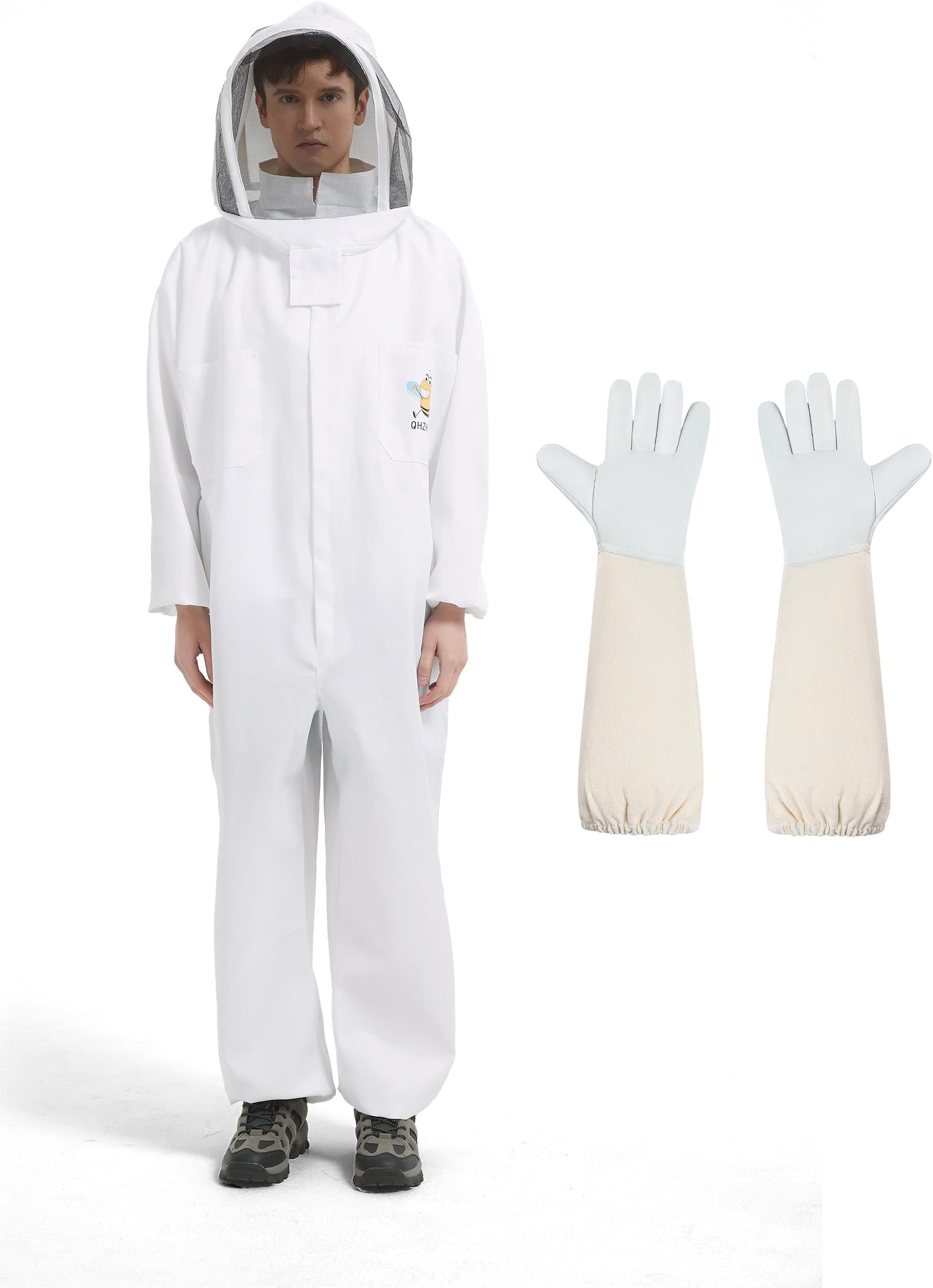 Sting Proof Bee Suit Full Body with Ventilated Hood & Gloves XXL | Polycotton Unisex Beekeeping Suit for Men & Women, Wasp Bee Keeper Suit for Beginner & Pro Beekeepers, Apiary Beekeeping Gear