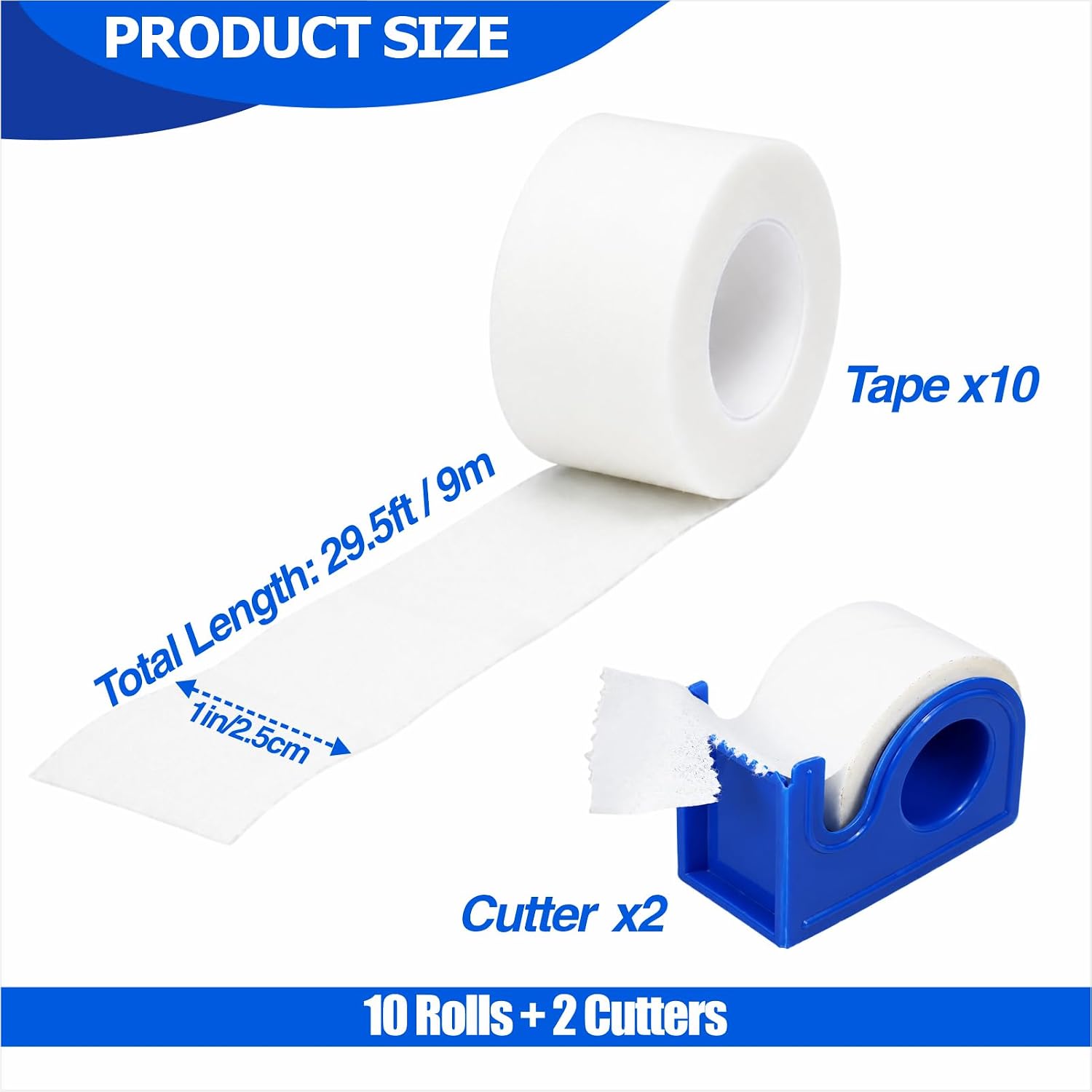 Medical Tape 10 Rolls 1Inch x 10Yards + 2 Cutters – 1-Pack, Hypoallergenic Breathable Surgical Paper Adhesive Tape for Wound Dressing