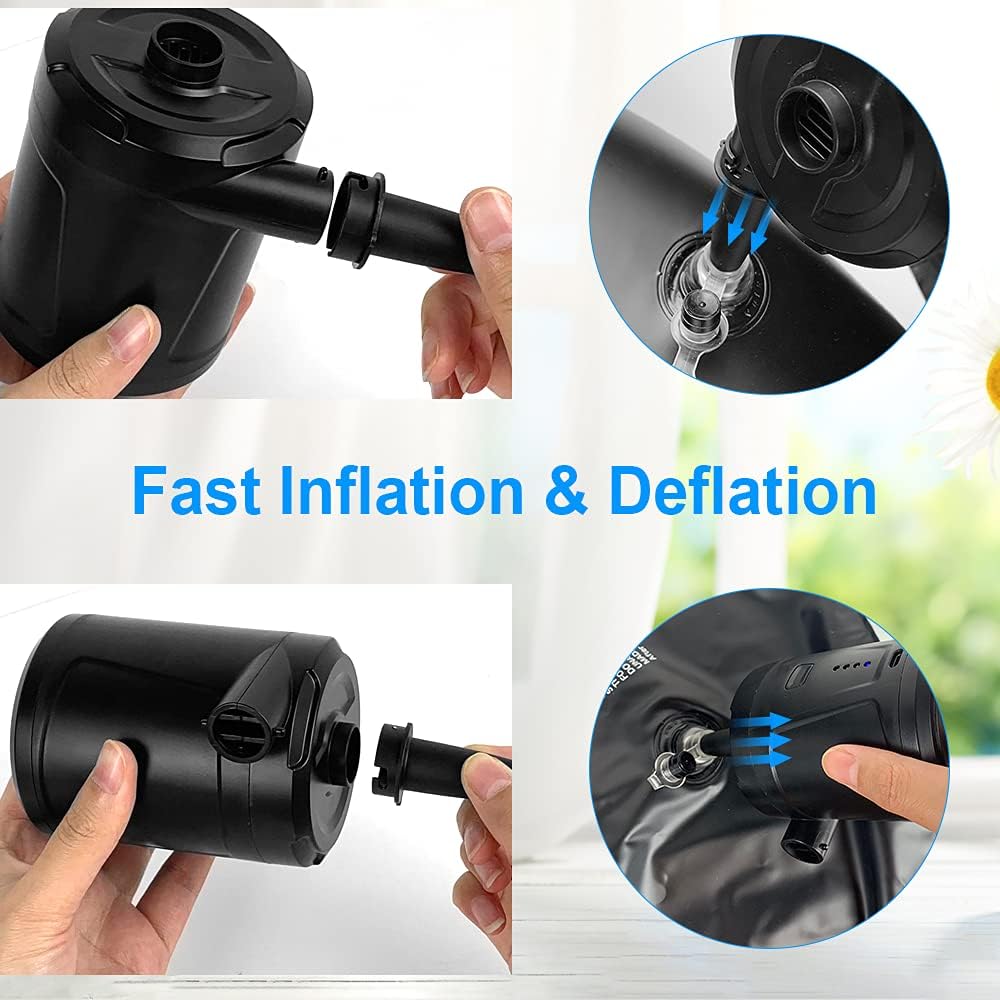 Portable Air Pump for Inflatables, Electric Pump for Air Mattress with 3 Nozzles Inflator Deflator for Air Bed Pool Floats Pump : Home & Kitchen