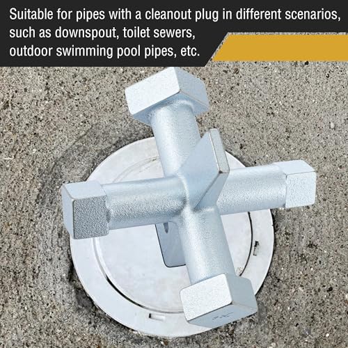 Image of Feekoon 6 Sided Cleanout Plug Wrench, Plumbing Tools and Plumbing Wrench, Threaded Drum Trap Tools for Both Slotted or Square Countersunk Cleanout Plugs Drum Traps Heavy Duty Iron(Blue Zinc Plating)