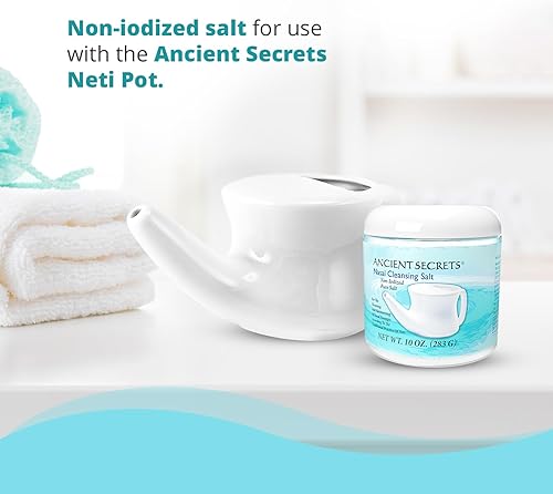 Miniatura 5 de Ancient Secrets Nasal Cleansing Salt, Non-Iodized – USP-Grade Sodium Chloride for Any Neti Pot, Sinus Irrigation System, 10 Oz + Single-Use Travel