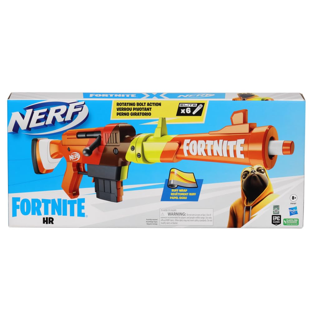 Nerf Fortnite HR Blaster, Ruff Wrap Design, 6-Dart Elite Clip, 6