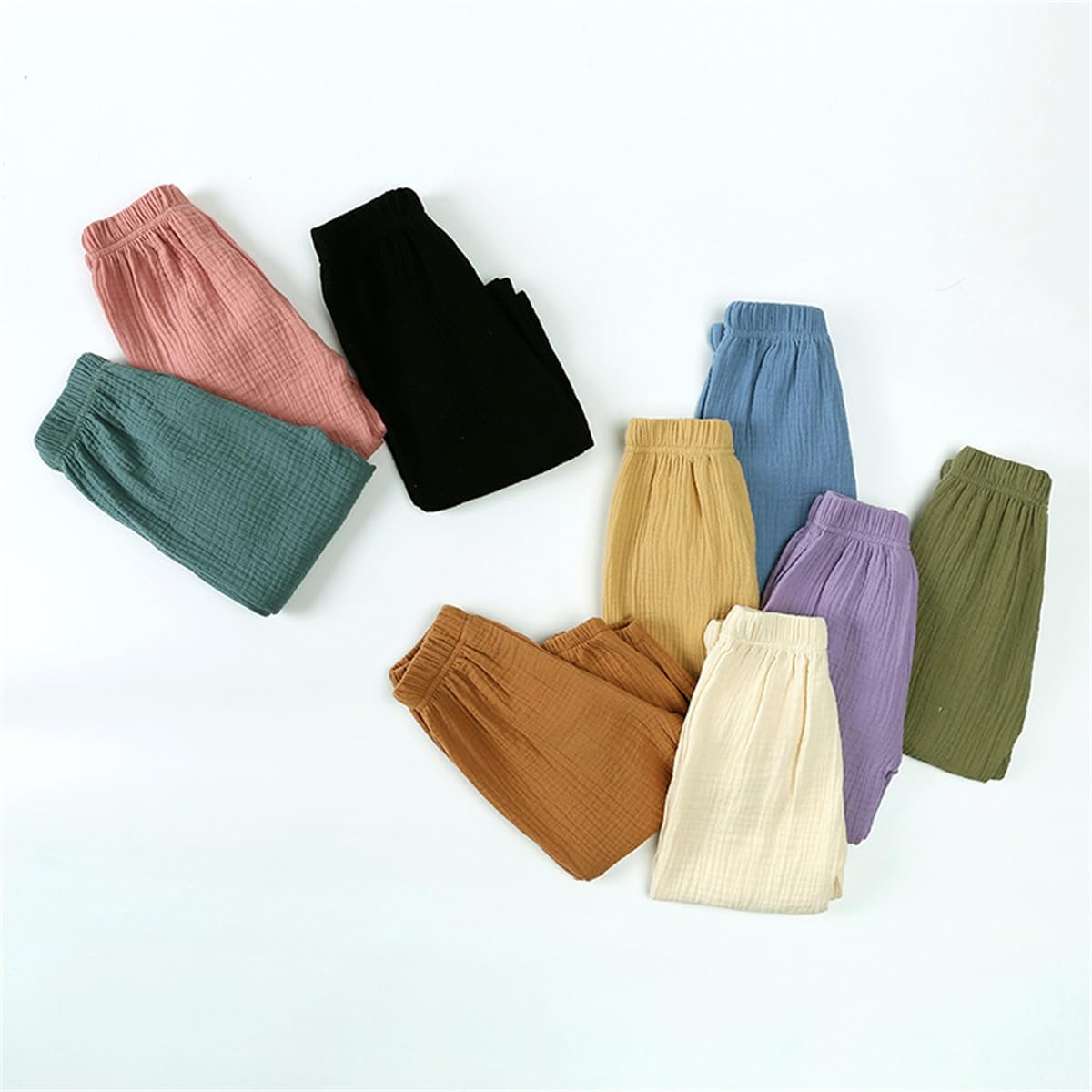 Lot de 3 Pantalon Bloomers Été pour Bébé Pantalon en Coton Lin Pantalon Bouffant à Couleur Unie Pantalons de Survêtement Harem Été Pantalon Long Décontracté Jogging pour Garçon Fille 1-8 Ans