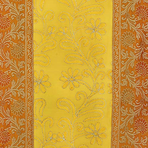 Image of Ari Zari Embroidery Table Runner for ining Table 6 Seater 72IN Indian Satin Traditional Long Runner Up with Tassels Tablecloth for Room & Runner (Orange)