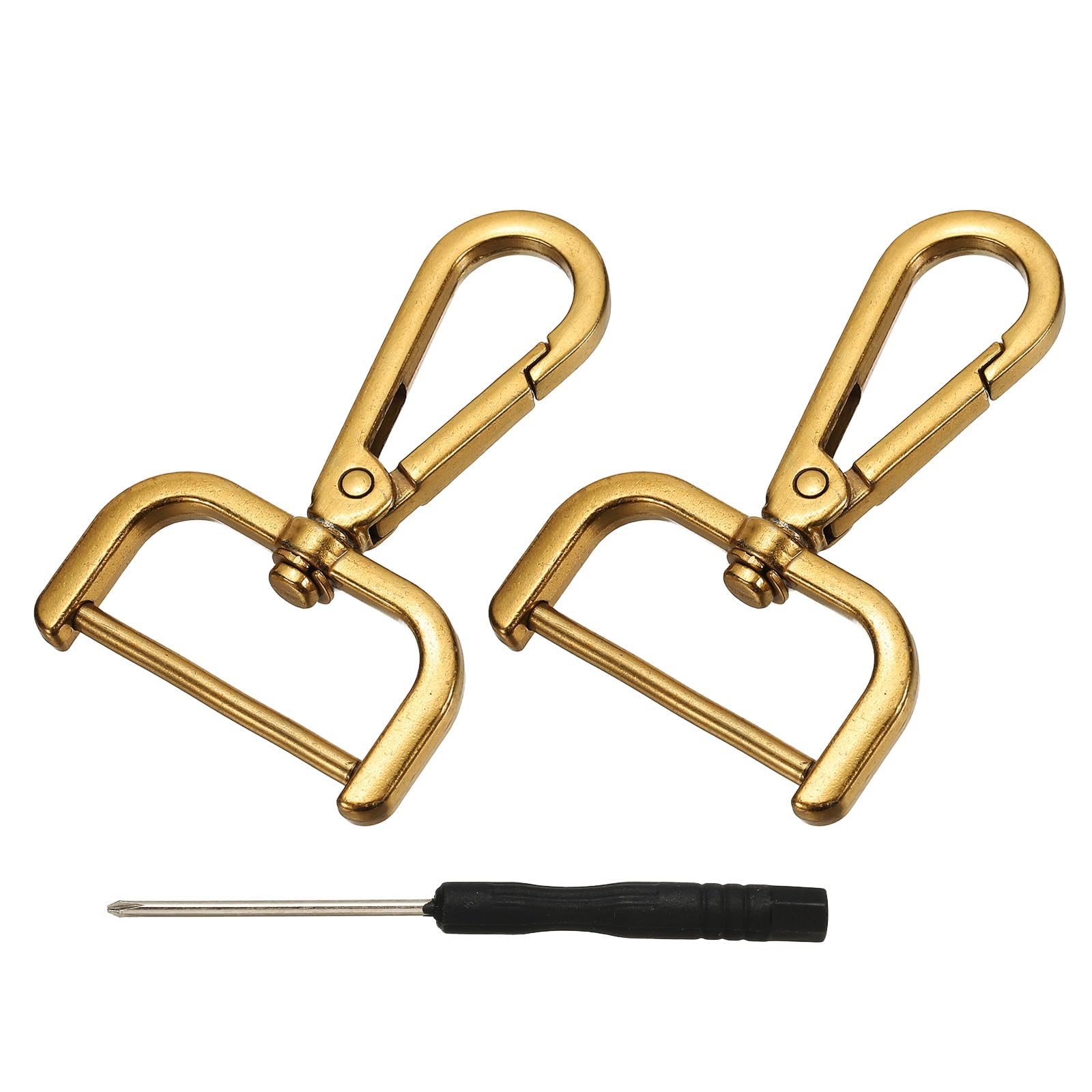 YELARXI Swivel Clasps Hook, 1-1/4 Inch ID Detachable Snap Hook W/Screw Bar D Ring Claw Clasp with Screwdriver Fit for Lanyard Bag Leather Craft Purse Hardware DIY Bag (2 Pack, Dark Gold)