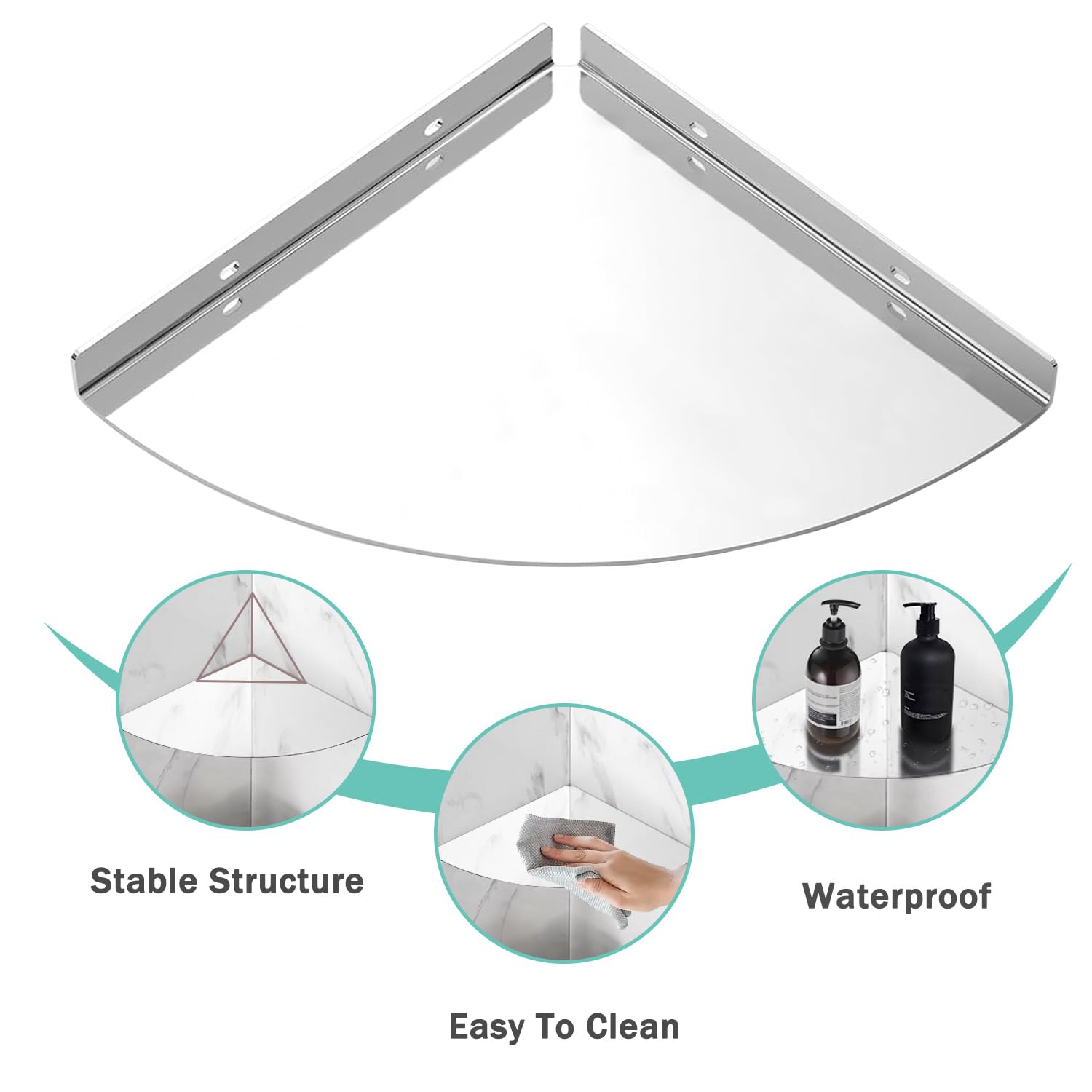 304 in Acciaio Inox Mensola per Doccia Montaggio a Parete Impermeabile Scaffale Doccia Angolare Robusto Durevole Mensola Angolare per Doccia per Bagno e Camera da Letto (Chrome, 2PC)