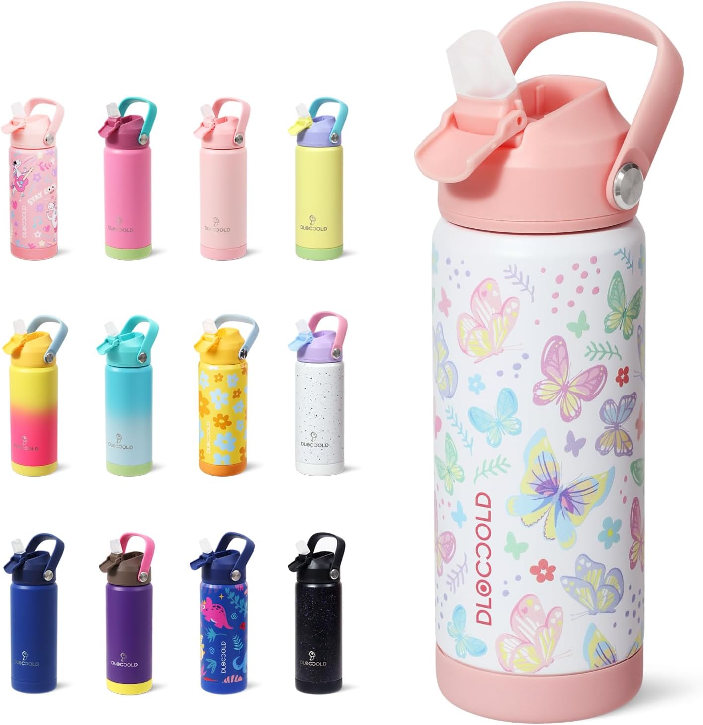 DLOCCOLD Kids Insulated Water Bottle with Leak Proof Straw Lid, Double Wall Vacuum Stainless Steel Water Bottle with Silicone Boot, Reusable Tumbler for Travel, Boys, Girls