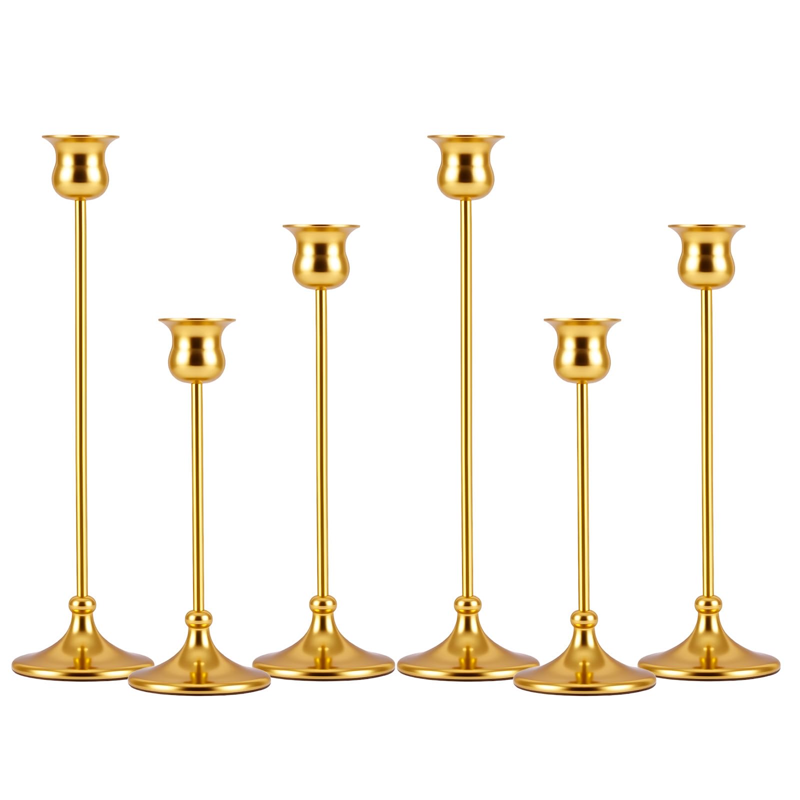 Metal Candle Holder Taper Candlestick Holders for Candle Sticks Vintage Candelabra for Halloween Thanksgiving Christmas (Gold, 2 Sets (6 pcs))