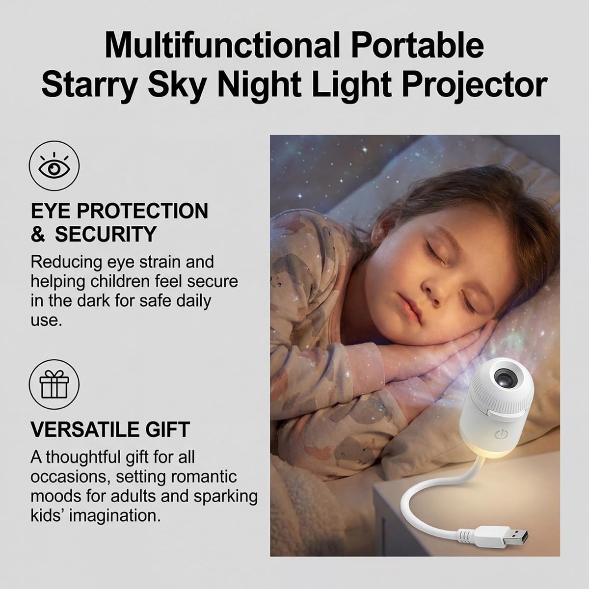 Genérico 2-in-1 Galaxy Projector Night Light, Mini Galaxy Projector, USB Portable Starry Sky, Adjustable Brightness 360° Rotating Design and LED Mini Night Light for Car,Room Decor (1) — view 4