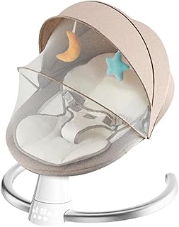 Electric Baby Bouncer with Bluetooth, Baby Bouncer Chair with 5 Swing Speed, 3-Stage Timer and Remote Control, Portable Swing Chair from Birth for Newborn Boys Girls (Khaki)