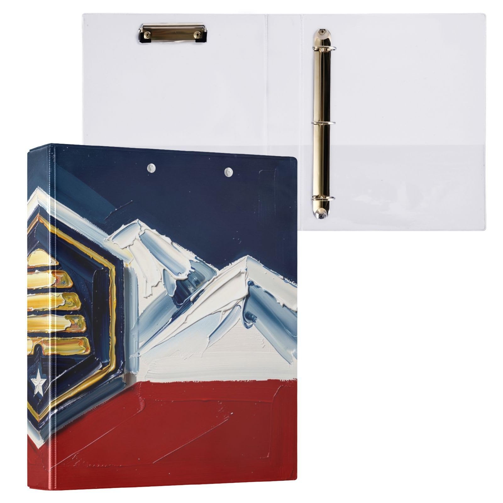Peystean - Raccoglitore ad anelli rotondo a D da 3,8 cm con portablocco integrato, cartellina stampata su un lato, copertina rigida, confezione da 2 bandiere dello Utah con pittura a olio