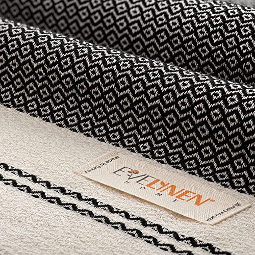 Evelynen Turkish Hand Towels For Bathroom & Kitchen Towels Decorative Set Of 2 | Boho Farmhouse Hand Towels With Hanging Loops For Face, Tea, Dish, Kitchen & Bath |%100 Cotton (16" X 32" - Black) #TOP6