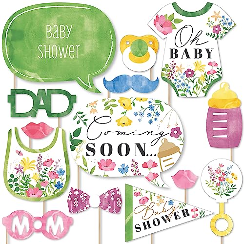 Wildflower Baby Shower Photo Booth Prop Kit, DIY Cardstock Props - 20pc