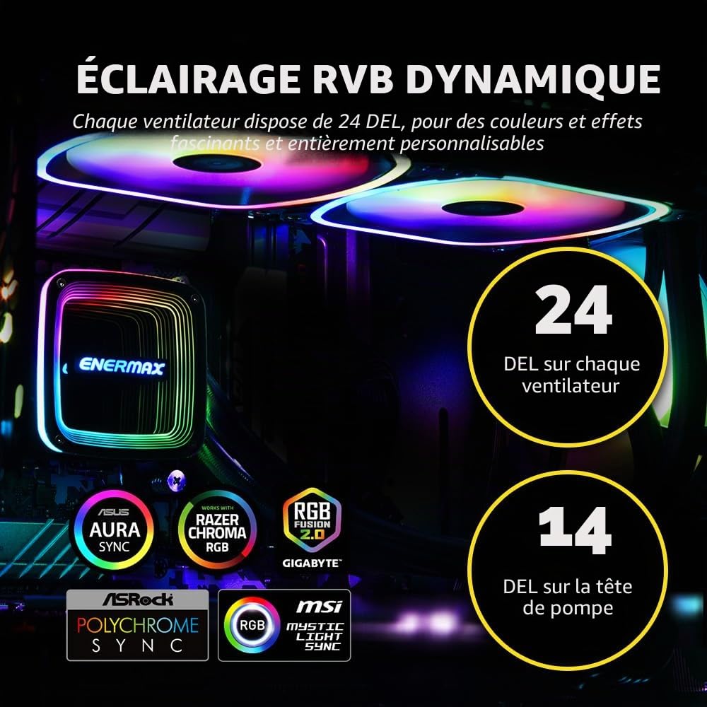 ENERMAX Watercooling AQUAFUSION ADV 360 mm, Refroidisseur liquide de processeur INTEL et AMD Tout-en-Un (AIO), Noir