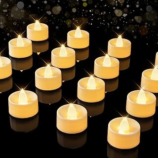 BEICHI 24-Pack Timer Tea Lights Candles Battery Operated, LED Tea Lights, Built-in 6 Hours Timer, Flameless Fake Candles, Tea Light Flickering Votive Candle 1.5'' D x 1.3'' H (Ivory Shell)