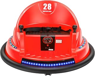 Electric Ride On Bumper Car Kids 12V 3-Speeds for Toddlers, 1.5-8 Years Old Baby Bumping Toy Cars, DIY Sticker Baby Toy Gifts, Remote Control, Bluetooth, 360 Spin ASTM-Certified Red