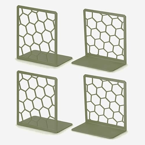 Miniatura 24 de GEOMOD Sujetalibros geométricos de metal salvia con forma de panal de abeja, extremos altos y resistentes para estantes, moderno y resistente