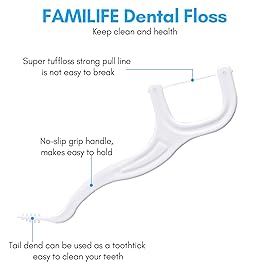 FAMILIFE Floss Picks, 200 Count Unflavored Dental Floss Cleaner, Tooth Picks Flossers with 4 Travel Handy Cases, Helps to Fight Tooth Decay and Keep Your Teeth Clean, Sticks for Family