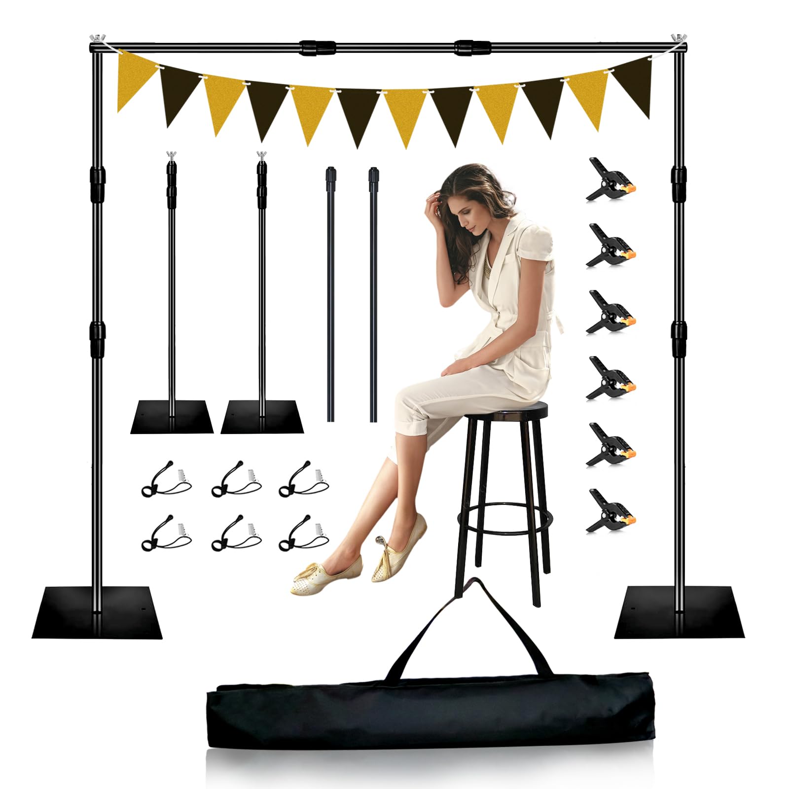 Backdrop Stand, 8x10ft Photo Studio Backdrop Support System,Adjustable Backdrops Stand for Parties, Photography, Photo Booth, Projector Screen, Movie Screen, Portraits, Streaming