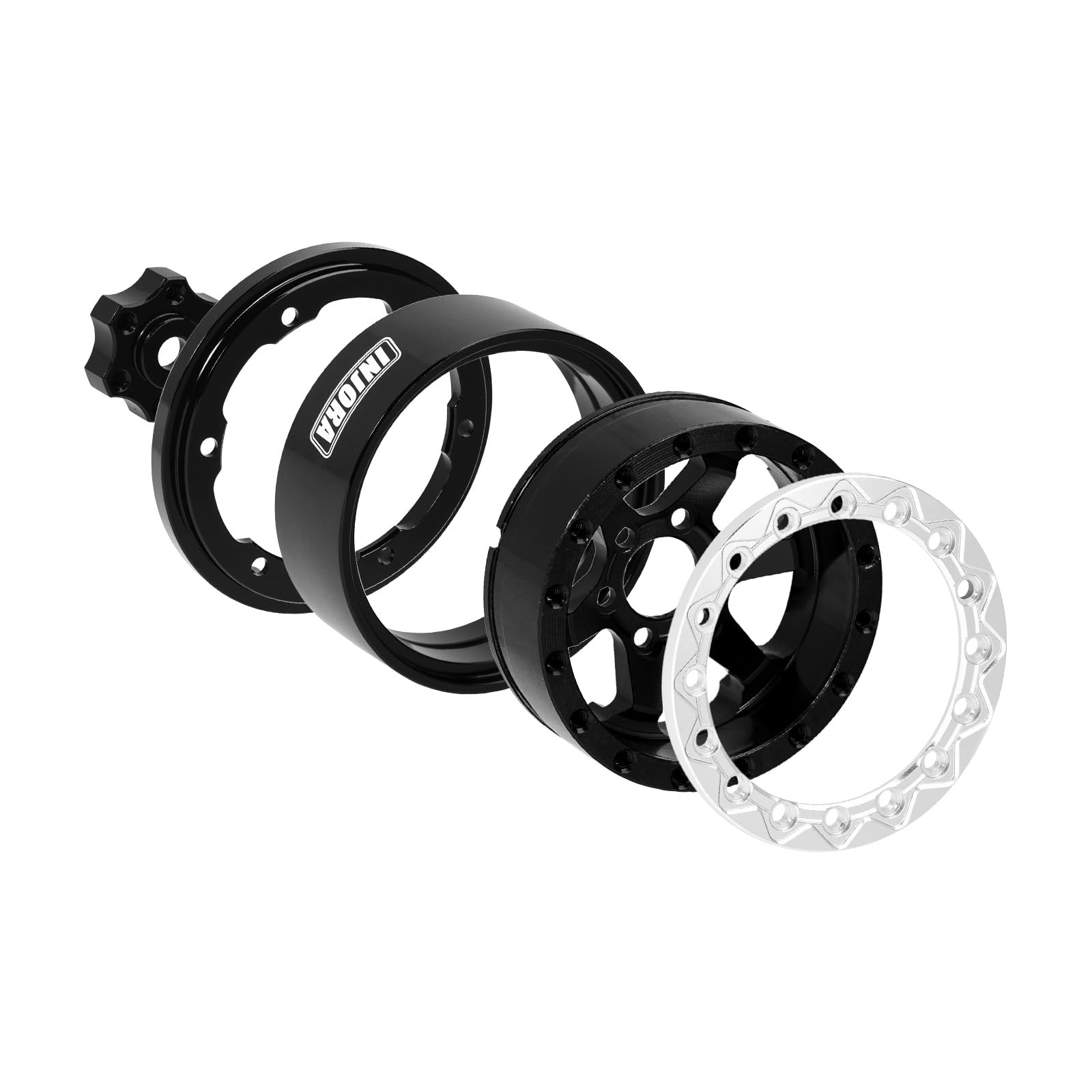 INJORA 1.3" Aluminium Beadlock Wheels -5.25mm Offset for SCX24 TRX4M 1/24 1/18 RC Crawler, Black, 33.5mm (Diameter), 16.5mm (Width) - Image 2