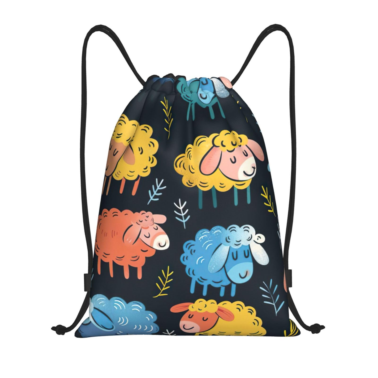 Yomeeaaaa Unisex Cute Colorful Sheep Cartoon Pattern Print Drawstring Bags,Drawstring Backpacks,String Bag Backpack For Gym Shopping Sport Yoga