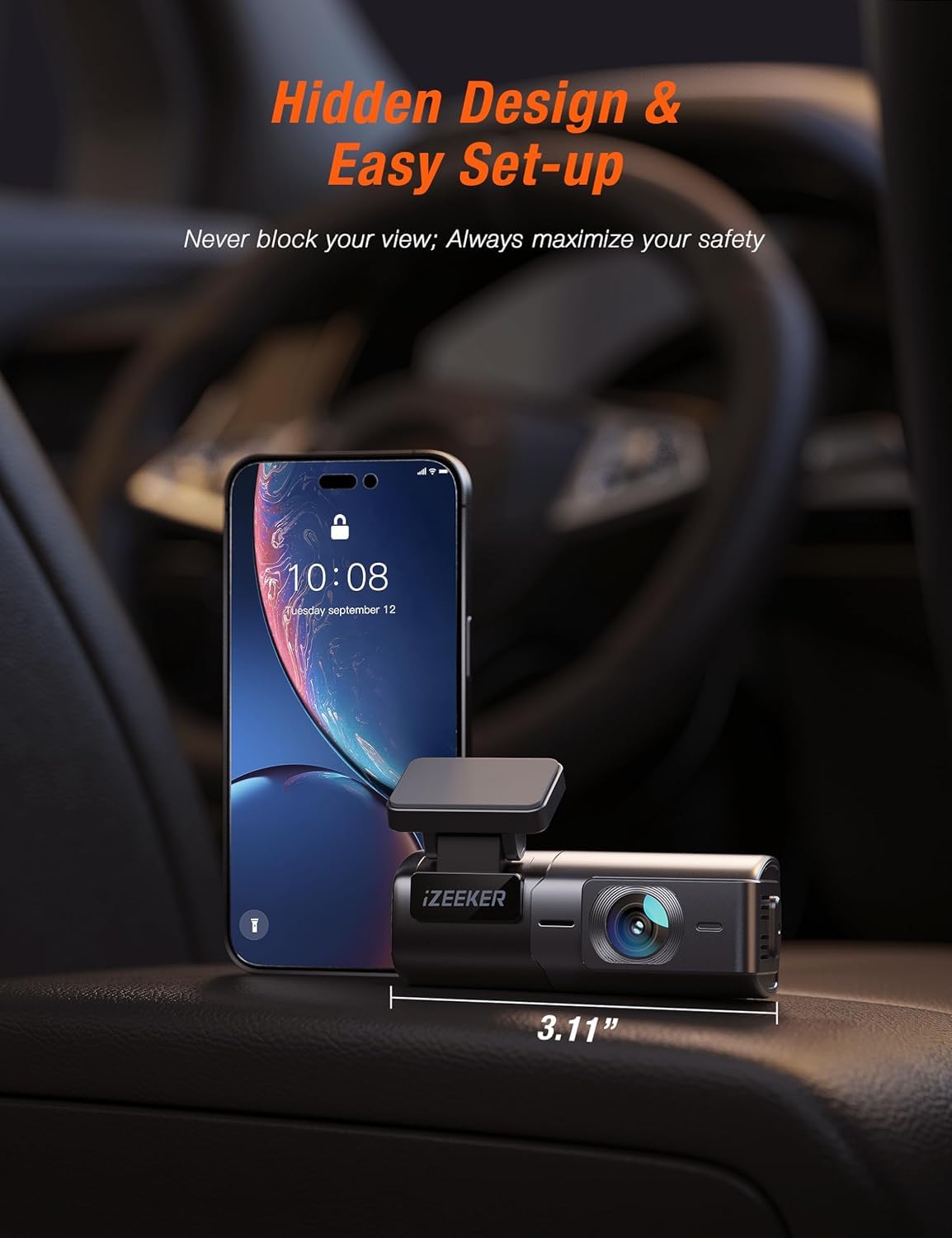 iZEEKER 1440P Dash Cam with WiFi, 2.5K QHD Dashcam, Mini Dash Camera with WDR, G-Sensor Emergency Recording, Loop Recording, 24H Parking Mode Supports, Voice Prompt — view 6
