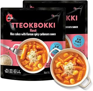Tteokbokki Korean Rice Cakes – [Rose/Spicy Carbonara | Pack of 2] – Gluten Free | Ready in 3 Minutes | 0 Cholesterol/ 0 Trans Fat | 2 Servings Spicy Street Snack | Healthy/Savory - O’food