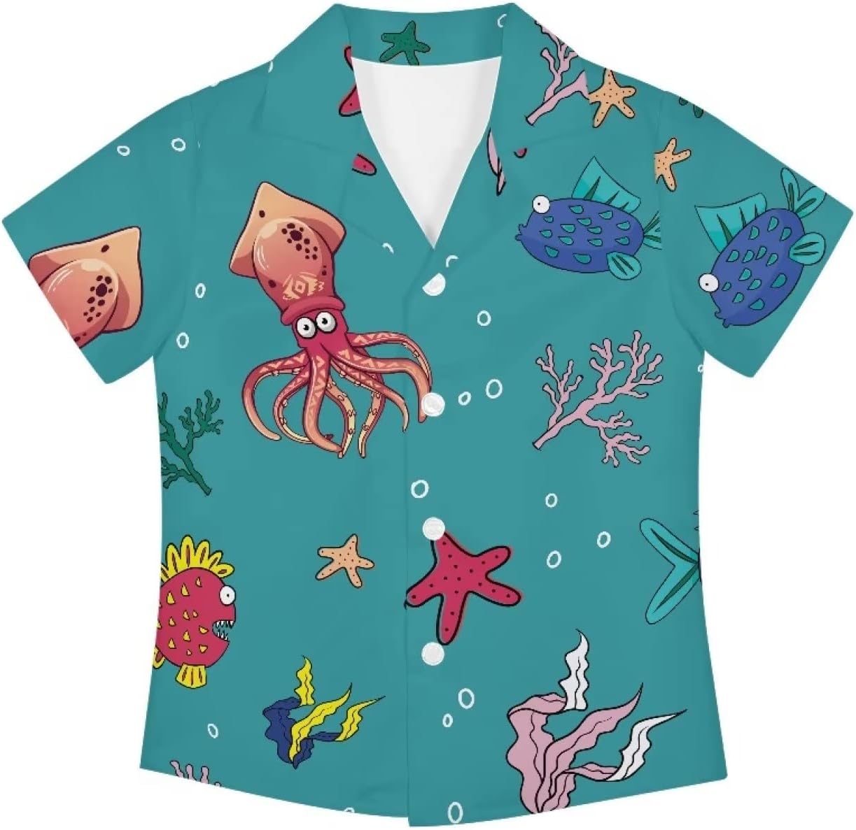Boys Cute Hawaiian Shirts for Summer Vacation Comfy Short Sleeve V Neck Button Down Shirt Kids Beach Outfits