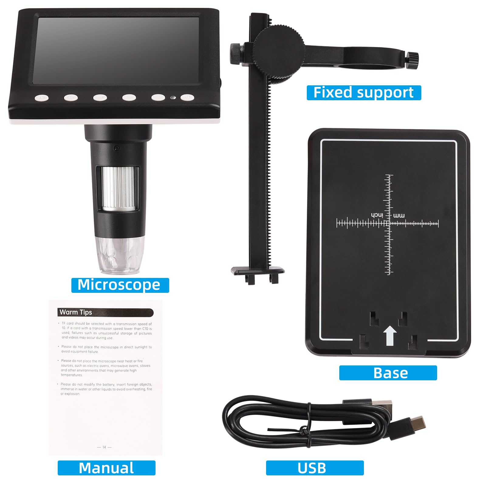 Koolertron Microscope Numérique 4,3 Pouces avec Carte TF 32G Lumière 8 LED 1000X Microscope Professionnel pour Réparation de Circuits Imprimés