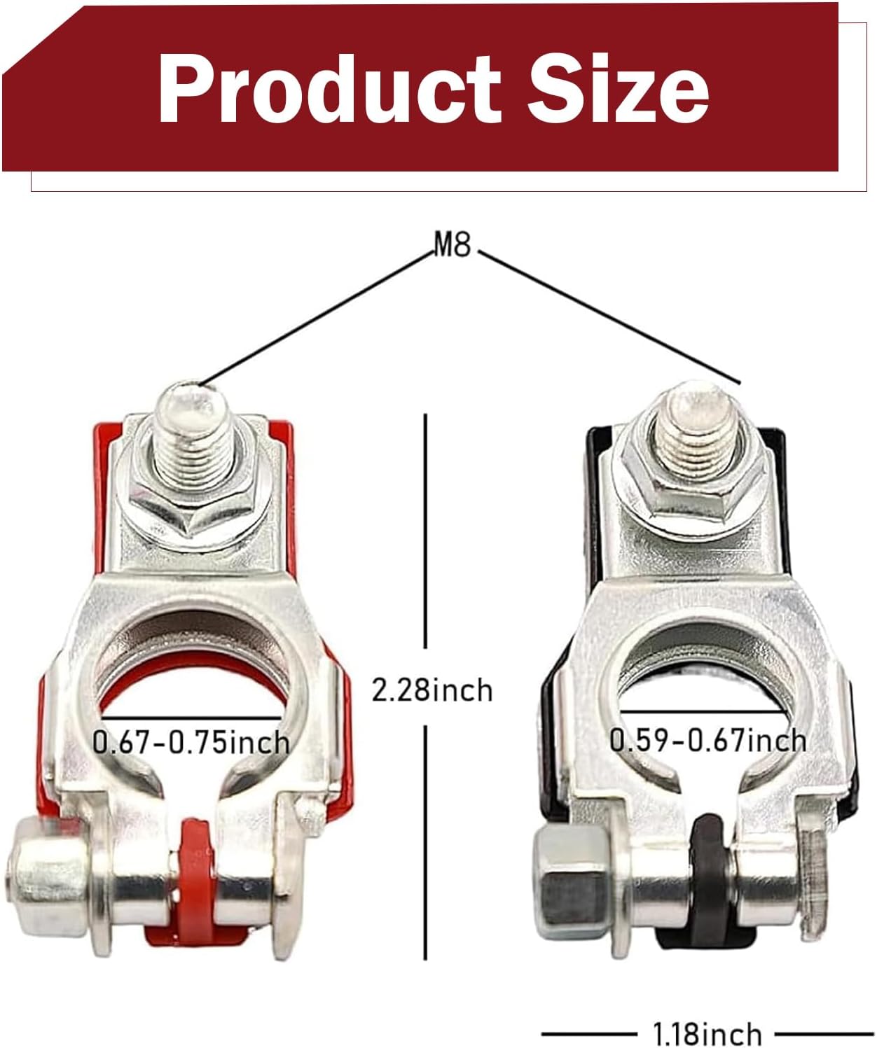 2PCS Battery Terminal Connector, Positive and Negative Battery Cable Terminal Top Post Set, Auto Top Post Battery Terminal Clamp Replacement, for Vehicle, Sedan, Van