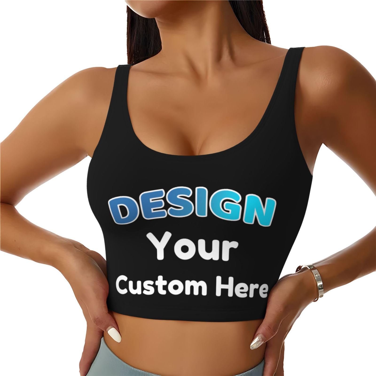 DICUSPEROZTOMCustom Women's Sports Bra, Design Your Photo Text Personalized Casual Crop Top Vest Customized Workout Tank Top for Gym Yoga Fitness (UK, Numeric, 20, Regular, Regular, Standard, Small)