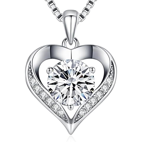 Moissanite Necklace for Women, 1-3 Carat Heart Necklace Engraved with 'I LOVE YOU',...