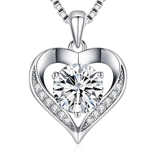 Moissanite Necklace for Women, 1-3 Carat Heart Necklace Engraved with 'I LOVE YOU', Birthday Gift for Wife, Anniversary Present for Wife Women, Jewelry Gifts for Valentine's Day