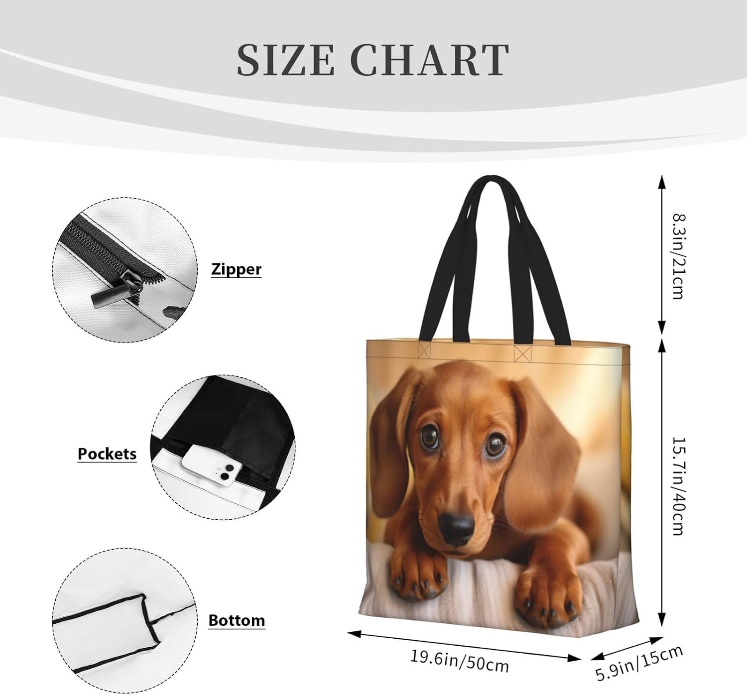 Cute Dachshund Dog Print Eco-Friendly Tote Lightweight Grocery Bag Daily Commuting Travel Beach Gym Use