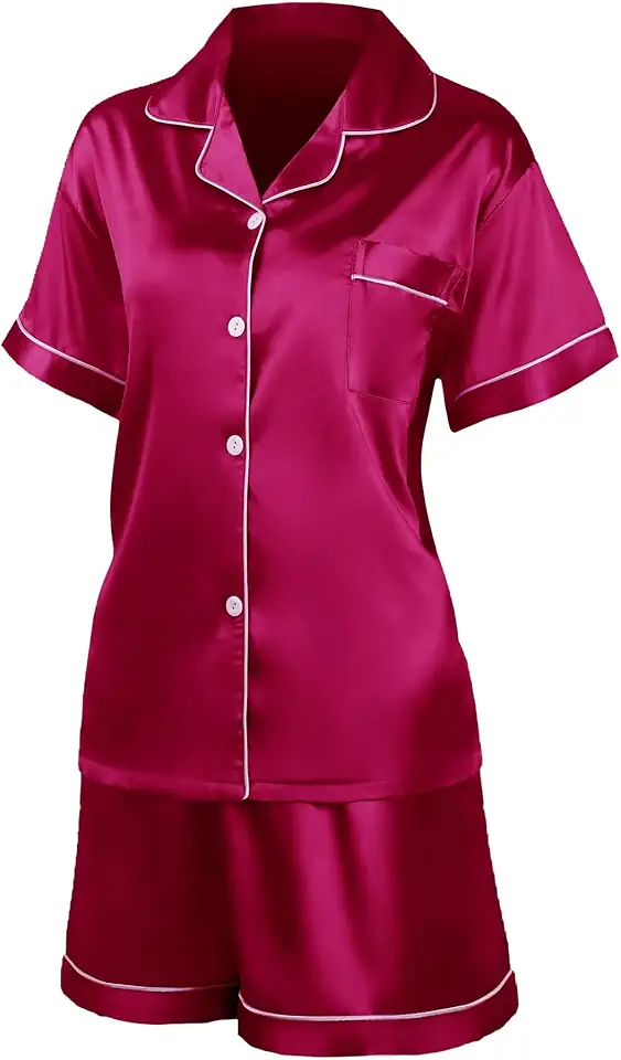 Pijama feminino de duas peças com botões e shorts combinando para o verão macio