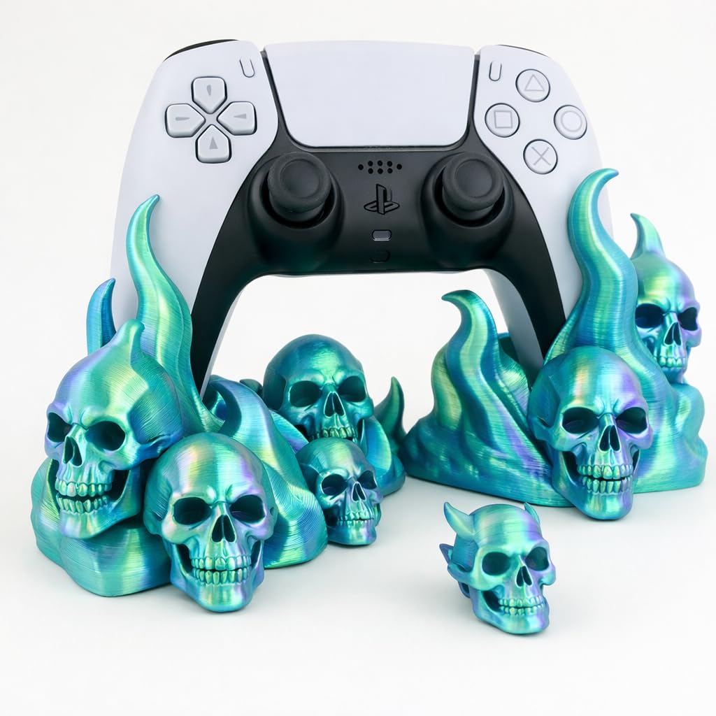 Hell Skull PS5 Controller Stand – Gothic Demon Flame Gamepad Holder for PlayStation, Xbox, PC Controllers | 3D Gaming Accessory (Blue & Purple)-image-30