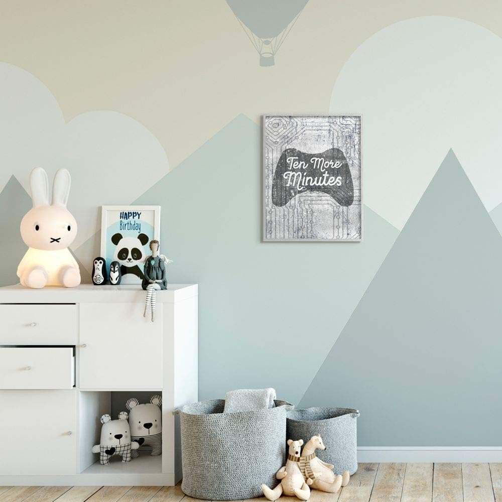 Stupell Industries Ten More Minutes Video Controller Gaming White Words, Designed by Daphne Polselli Wall Art, 16 x 20, Grey Framed