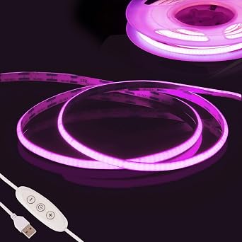 Pink COB LED Strip Light 2m,5V USB LED Lights TV Backlight,CRI90+ 960 LED Flexible Under Cabinet Kitchen Light,4mm Dimmable COB LED Tape Light for PC,Mirror,Wardrobe,Bedroom,Home DIY Lighting [Energy Class G]