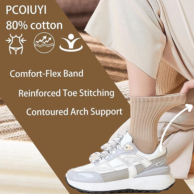 Image of 5 /6 pairs crew socks for womens, organic cotton socks women,Casual thin Socks and Breathable Crew Socks 5-9