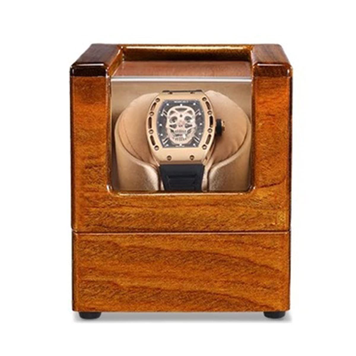 Uhrenaufbewahrungsbox aus Holz für einzelne Automatikuhren mit leisen Motoren, Klavierlack, Betrieb mit Netzteil oder Batterie, Schwarz-1+0, Beige-1+0, Beige-1+0，Beige-1+0