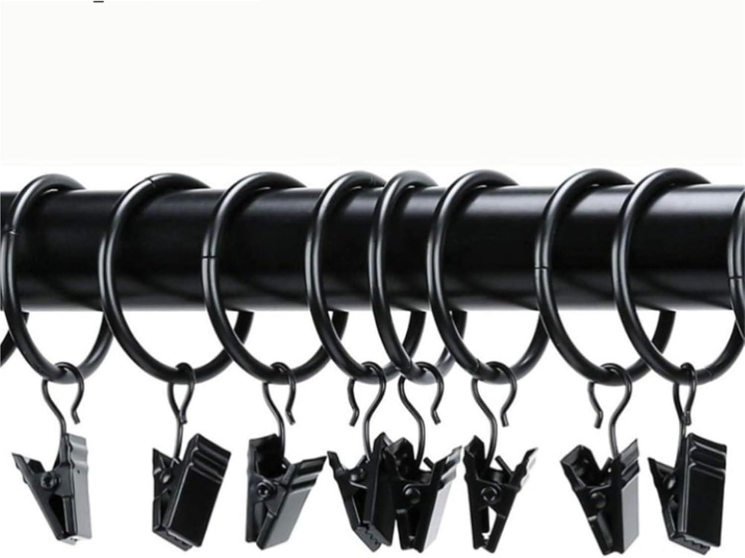 Curtain Rings with Clips 100Pcs Metal Hanging Ring with Rustproof Clothes Clip(Black)