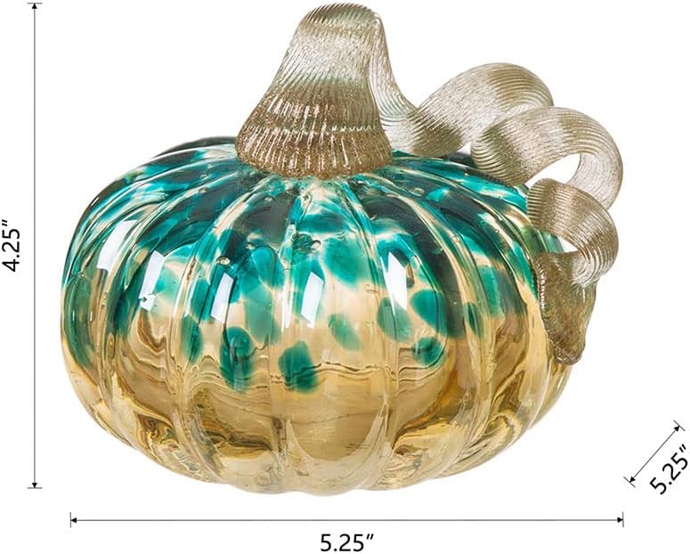 Glitzhome 4.13" H Hand Blown Glass Pumpkin Table Accent for Fall Harvest Thanksgiving Decorating Blue/Gold Glitter image 4