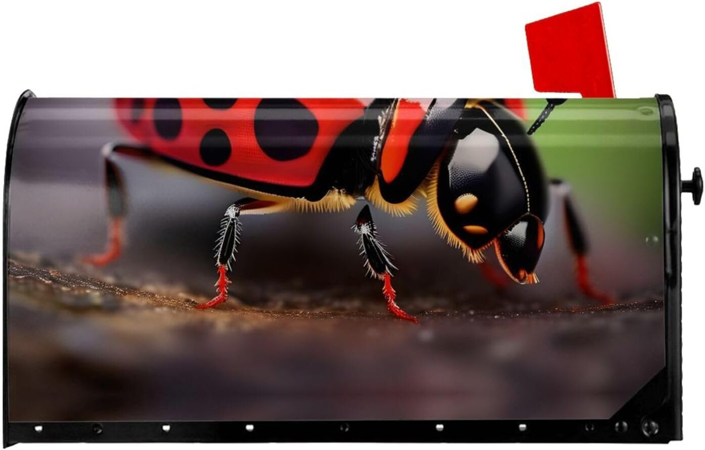 Red Ladybug Pattern Mailbox Covers Magnetic Post Box Cover Wraps Standard Size 21x18 Inches for Garden Yard Decor