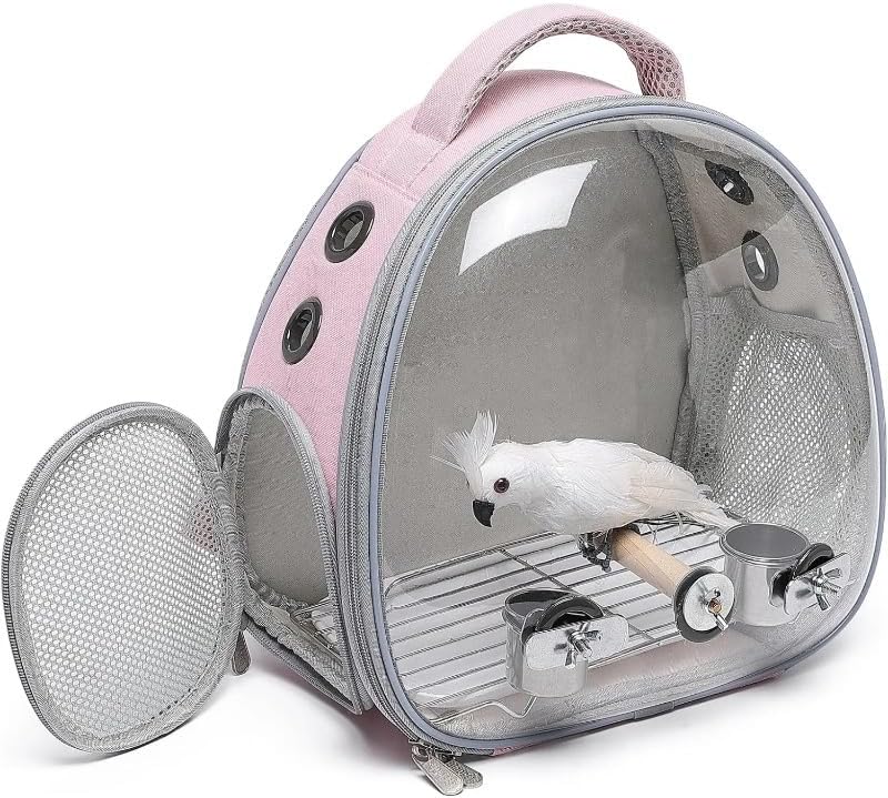 Bird Carrier Travel Cage Backpack with Perch, Breathable Portable Transport Bag for Parrot and Small Birds Outdoor Use (B2)