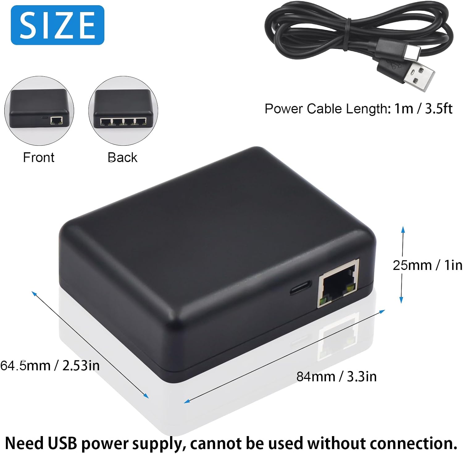 Poyiccot RJ45 Ethernet Splitter 1000mbps, High Speed Ethernet Splitter 1 to 4, Gigabit RJ45 Network Adapter with USB Power Cable for Cat5, Cat6, Cat7 [4 Devices Simultaneous Networking]